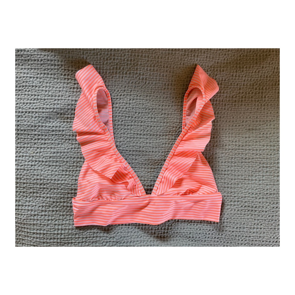 Aerie Stripped triangle bikini top with ruffles
